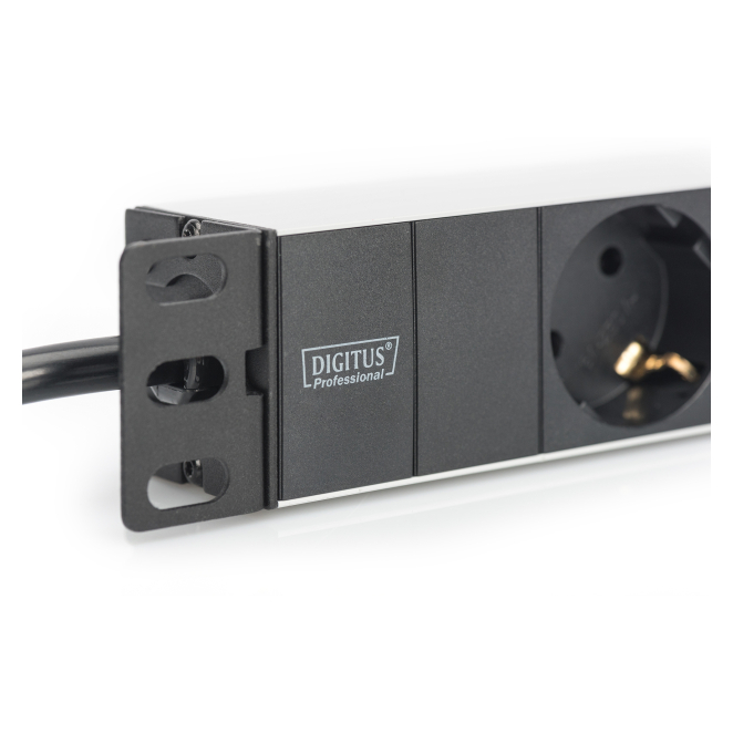 Digitus Regleta de enchufes con perfil de aluminio, toma de alimentación con 3 tomas de tierra, enchufe de seguridad con cable de 2 m 2 Digitus Regleta de enchufes con seguridad eléctrica