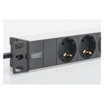 Digitus Regleta de enchufes con perfil de aluminio, toma de alimentación con 3 tomas de tierra y enchufe de seguridad, cable de 2 m, SKU DN-95411