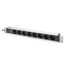 Digitus Regleta de enchufes de aluminio, 8 enchufes con contacto de puesta a tierra, cable de alimentación de 2 metros y conector IEC C20. SKU: DN-95428