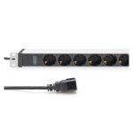 Digitus Regleta de enchufes de aluminio, 8 enchufes con contacto de puesta a tierra, cable de alimentación de 2 metros y conector IEC C20. SKU: DN-95428