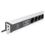 Vista frontal de la Regleta de enchufes Digitus con perfil de aluminio, protección contra sobrecarga y filtro de red integrado, modelo DN-95432