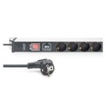 Digitus Regleta de enchufes con perfil de aluminio, conmutador, protección contra sobretensiones, 12 enchufes con contacto de puesta a tierra, SKU DN-95435