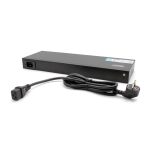 Vista frontal de la unidad de distribución de energía Digitus DN-DP-H-1-8C13, color negro, tamaño 1U, con 8 salidas C13