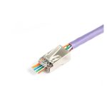 Conector RJ45 gris de Digitus, modelo X-ML-5F-EZ, ideal para cableado de red.
