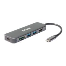 Base para portátil y replicador de puertos alámbrico D-Link DUB-2327, USB Tipo C en color gris, SKU DUB-2327.