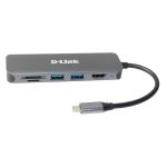 Base para portátil y replicador de puertos alámbrico D-Link DUB-2327, USB Tipo C en color gris, SKU DUB-2327.