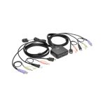 Vista frontal del Tripp Lite B032-HUA2, un KVM con cables USB, HD y capacidad de audio y video, SKU B032-HUA2