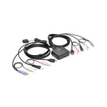 Vista frontal del Tripp Lite B032-HUA2, un KVM con cables USB, HD y capacidad de audio y video, SKU B032-HUA2