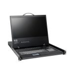 Vista frontal del KVM de Consola Netcontroller de 16 puertos Tripp Lite B040-016-19, diseñado para instalar en rack 1U, con LCD de 19 pulgadas