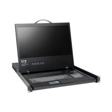 Vista frontal del KVM de Consola Netcontroller de 16 puertos Tripp Lite B040-016-19, diseñado para instalar en rack 1U, con LCD de 19 pulgadas