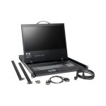 Vista frontal del KVM de Consola Netcontroller de 16 puertos Tripp Lite B040-016-19, diseñado para instalar en rack 1U, con LCD de 19 pulgadas