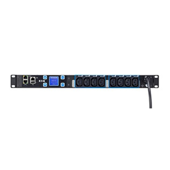 Eaton PDU 1U Negro con 8 Salidas AC Unidad de distribución de energía Eaton EMIH28 en 1U de altura, color negro, con 8 salidas AC. SKU: EMIH28