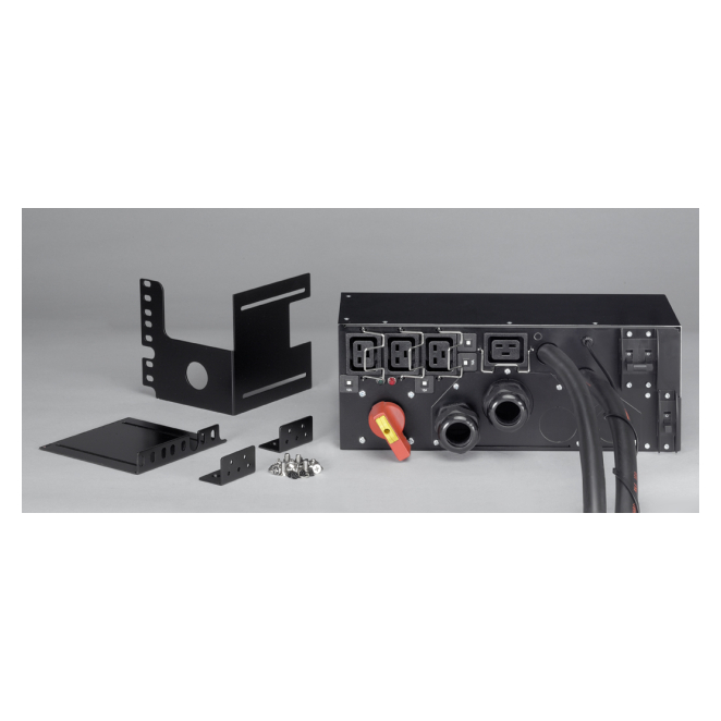 Eaton HotSwap PDU 11000i 3:1 con alta eficiencia Imagen del Eaton HotSwap MBP 11000i 3:1, una unidad de distribución de energía (PDU) negra con especificación SKU MBP11Ki31