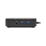 Imagen del producto Tripp Lite MTB3-DOCK-04, una base para portátil y replicador de puertos alámbrico Thunderbolt 3 en color negro con múltiples puertos de conexión.