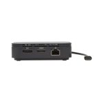 Imagen del producto Tripp Lite MTB3-DOCK-04, una base para portátil y replicador de puertos alámbrico Thunderbolt 3 en color negro con múltiples puertos de conexión.