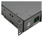 Vista de la unidad de distribución de energía Tripp Lite PDUMH16HV, color negro, con 10 salidas AC y 1U de tamaño, SKU PDUMH16HV