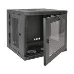 Gabinete Tripp Lite Smartrack 10U de bajo perfil para instalación en pared con ajuste de profundidad del interruptor, ventana de acrílico transparente y parte posterior abisagrada. SKU: SRW10USG