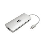 Estación de conexión USB-C Type-C de Tripp Lite en color plata con HDMI 4K a 30 Hz, Thunderbolt 3, USB-A Hub, carga PD, y ranuras SD/Micro SD, SKU U442-DOCK11-S