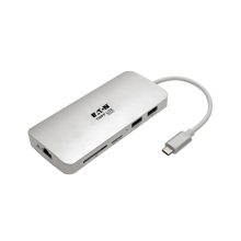 Estación de conexión USB-C Type-C de Tripp Lite en color plata con HDMI 4K a 30 Hz, Thunderbolt 3, USB-A Hub, carga PD, y ranuras SD/Micro SD, SKU U442-DOCK11-S