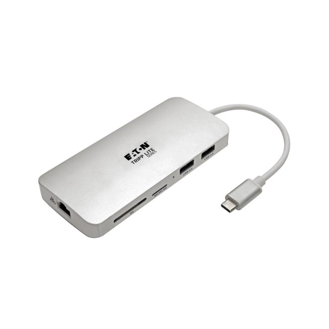 Tripp Lite USB-C Docking Station con 4K HDMI y Thunderbolt 3 Estación de conexión USB-C Type-C de Tripp Lite en color plata con HDMI 4K a 30 Hz, Thunderbolt 3, USB-A Hub, carga PD, y ranuras SD/Micro SD, SKU U442-DOCK11-S