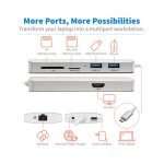Estación de conexión USB-C Type-C de Tripp Lite en color plata con HDMI 4K a 30 Hz, Thunderbolt 3, USB-A Hub, carga PD, y ranuras SD/Micro SD, SKU U442-DOCK11-S