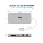 Estación de conexión USB-C Type-C de Tripp Lite en color plata con HDMI 4K a 30 Hz, Thunderbolt 3, USB-A Hub, carga PD, y ranuras SD/Micro SD, SKU U442-DOCK11-S