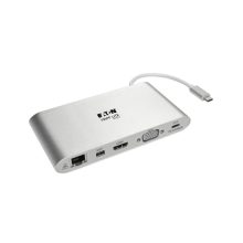 Tripp Lite U442-DOCK1 Estación de Conexión USB C, doble Pantalla - 4K HDMI / mDP, VGA, USB 3.2 Gen 1, Hub USB A y USB C, GbE, Tarjeta de Memoria, Carga PD de 60W