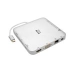 Tripp Lite U442-DOCK2-S Estación de Conexión USB C con doble Pantalla, 4K HDMI, mDP, VGA, USB 3.2 Gen 1, Hub USB A y USB C, GbE, Carga PD de 60W, Plata. SKU: U442-DOCK2-S