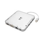 Tripp Lite U442-DOCK2-S Estación de Conexión USB C con doble Pantalla, 4K HDMI, mDP, VGA, USB 3.2 Gen 1, Hub USB A y USB C, GbE, Carga PD de 60W, Plata. SKU: U442-DOCK2-S