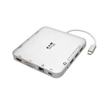 Tripp Lite U442-DOCK2-S Estación de Conexión USB C con doble Pantalla, 4K HDMI, mDP, VGA, USB 3.2 Gen 1, Hub USB A y USB C, GbE, Carga PD de 60W, Plata. SKU: U442-DOCK2-S