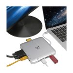 Tripp Lite U442-DOCK2-S Estación de Conexión USB C con doble Pantalla, 4K HDMI, mDP, VGA, USB 3.2 Gen 1, Hub USB A y USB C, GbE, Carga PD de 60W, Plata. SKU: U442-DOCK2-S