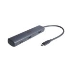 Imagen del hub de interfaz USB Tipo C Gris de Eaton, modelo U442-DOCK40-5, con múltiples puertos para accesorios de portátiles