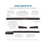 Tripp Lite U442-DOCK7D-B Estación de Conexión USB C con soporte para triple pantalla 4K HDMI y DP, VGA, USB 3.2 Gen 1, Hub USB A y USB C, GbE y carga PD de 100W, color negro