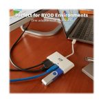 Adaptador multipuerto Tripp Lite U444-06N-H4GU-C con puerto USB-C, salida 4K HDMI, puerto USB-A, Ethernet GbE y carga PD en color blanco.