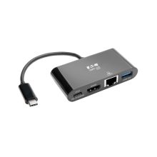 Tripp Lite Adaptador USB-C Type-C a HDMI con Hub USB-A, Gigabit Ethernet, Thunderbolt 3, 4K, Carga PD, 30Hz, SKU U444-06N-H4GUBC, color negro
