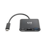 Adaptador Tripp Lite U444-06N-H4UB-C para convertir USB-C a HDMI 4K, con puerto USB-A y carga Power Delivery, color negro.