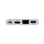 Tripp Lite U444-06N-HGU-C adaptador multipuerto USB-C con HDMI, puerto USB 3.0, puerto GbE, carga PD de 60W, compatible con HDCP y color blanco.