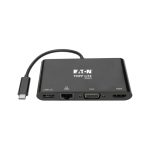 Adaptador Tripp Lite U444-06N-HV4GUB USB 3.1 Gen 1 USB-C con salida 4K @30Hz HDMI, VGA, puerto de Hub USB-A y Gigabit Ethernet en color negro