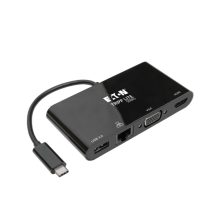 Adaptador Tripp Lite U444-06N-HV4GUB USB 3.1 Gen 1 USB-C con salida 4K @30Hz HDMI, VGA, puerto de Hub USB-A y Gigabit Ethernet en color negro