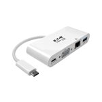 Adaptador multipuerto Tripp Lite U444-06N-VGU-C con conectividad USB-C, VGA, USB-A, GbE y carga PD, en color blanco