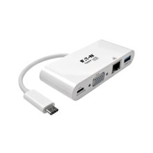 Adaptador multipuerto Tripp Lite U444-06N-VGU-C con conectividad USB-C, VGA, USB-A, GbE y carga PD, en color blanco