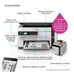 Impresora Epson EcoTank M2120 con tecnología de inyección de tinta, resolución de 1440 x 720 DPI, 32 ppm y conectividad Wi-Fi. SKU C11CJ18402.
