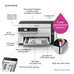 Impresora Epson EcoTank M2120 con tecnología de inyección de tinta, resolución de 1440 x 720 DPI, 32 ppm y conectividad Wi-Fi. SKU C11CJ18402.