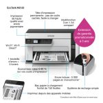 Impresora Epson EcoTank M2120 con tecnología de inyección de tinta, resolución de 1440 x 720 DPI, 32 ppm y conectividad Wi-Fi. SKU C11CJ18402.