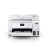 Vista de la impresora Epson EcoTank L6276, una impresora multifunción de inyección de tinta con resolución de 4800 x 1200 DPI, velocidad de 33 ppm y conectividad Wifi. SKU: C11CJ61406.