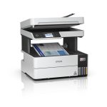 Vista frontal de la impresora Epson EcoTank ET-5170, multifunción con tanque de tinta de alta capacidad y pantalla táctil a color. SKU C11CJ88402.