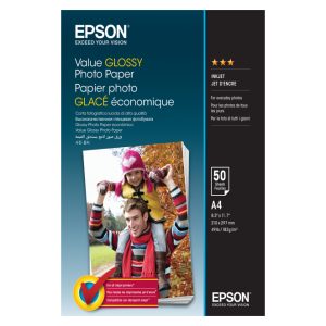 Epson Value Glossy Photo Paper A4 de 50 hojas SKU C13S400036, ideal para impresiones nítidas y de alta calidad.