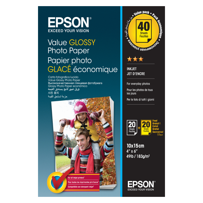 Epson Value Glossy Photo Paper - 10x15cm - 2x 20 Hojas (BOGOF) 1 Epson Value Glossy Photo Paper - 10x15cm - 2x 20 Hojas (BOGOF)