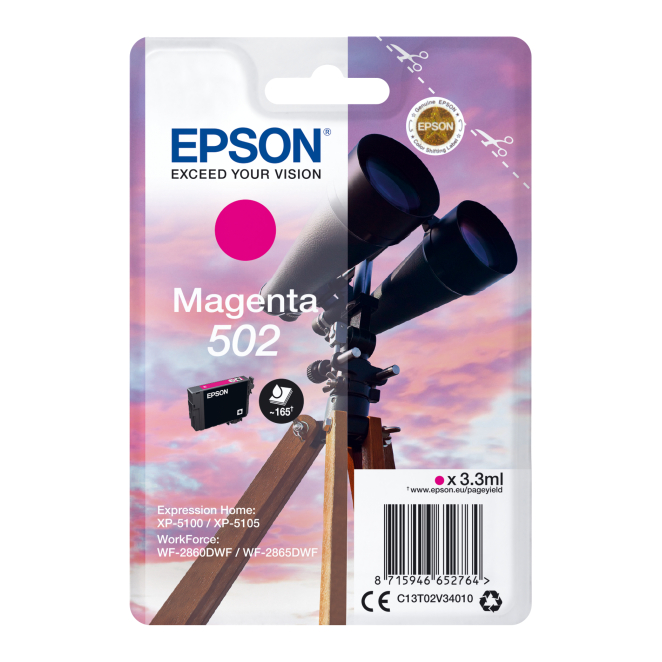 Epson Singlepack Magenta 502 Ink - Alta Calidad Cartucho de tinta magenta Epson Singlepack 502, alta calidad, SKU C13T02V34020.