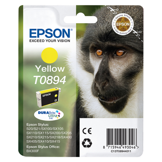 Epson Monkey Cartucho T0894 amarillo 2 Epson Monkey Cartucho T0894 amarillo instalándose en impresora